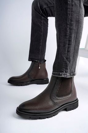 بوت / نیم بوت قهوه ای مردانه چرم خالص Deripabuc - کد 865413705