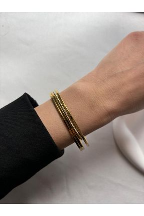 دستبند استیل (فولاد) زرد زنانه استیل (فولاد) Kare Aksesuar - کد 874876514