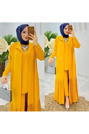 ست بالاتنه و پائین تنه حجاب زرد زنانه رگولار İSM BUTİK - کد 874878876