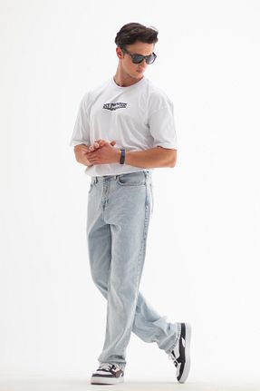 شلوار جین آبی مردانه پاچه پهن HLT JEANS - کد 755952313