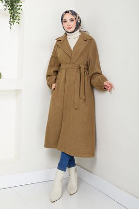 پالتو پشمی حجاب قهوه ای زنانه رگولار ModaMerve - کد 874950043