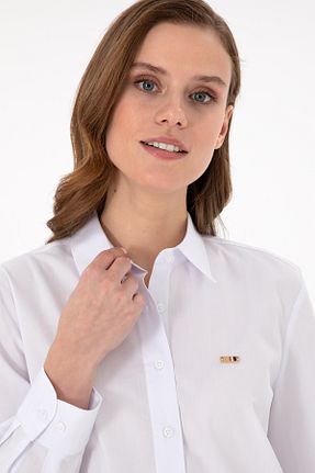 پیراهن سفید زنانه یقه کلاسیک U.S. Polo Assn. - کد 875004075