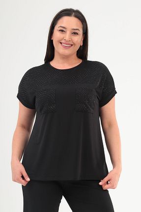 بلوز سایز بزرگ مشکی زنانه سایز بزرگ SERTUĞ - کد 875087526