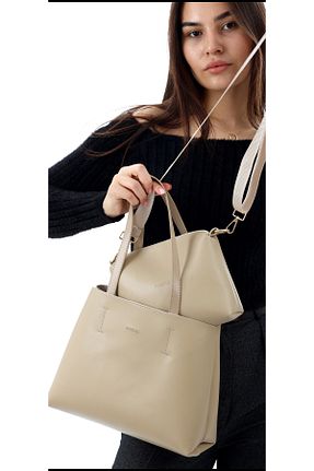 کیف دوشی بژ زنانه چرم مصنوعی ÇANTA - کد 874828108