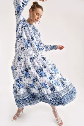 لباس آبی زنانه بافتنی ویسکون رگولار آستین-بلند کد 37711239