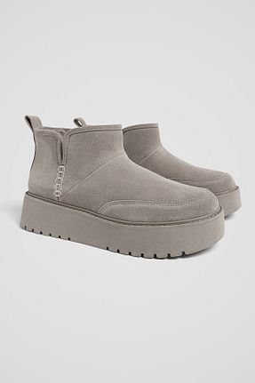 بوت / نیم بوت طوسی زنانه چرم مصنوعی Stradivarius - کد 873243200