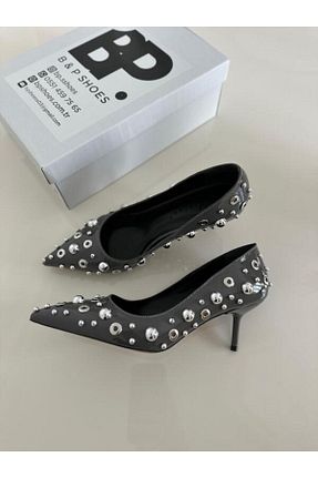 کفش استایلیتو طوسی پاشنه نازک BPSHOES - کد 873254706