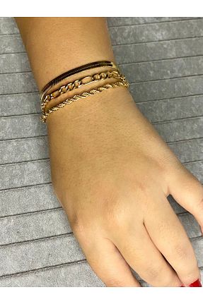 دستبند جواهر متالیک زنانه برنجی HerşeyVarBurda - کد 873276008