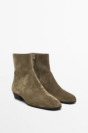 بوت / نیم بوت خاکی زنانه چرم خالص Massimo Dutti - کد 873337567