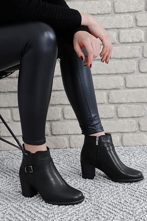 بوت / نیم بوت مشکی زنانه چرم مصنوعی GÖNDERİ(R) - کد 32898006