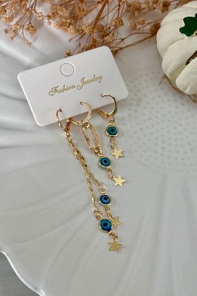گوشواره جواهر طلائی پوشش لاکی Trendy Butik - کد 817899737