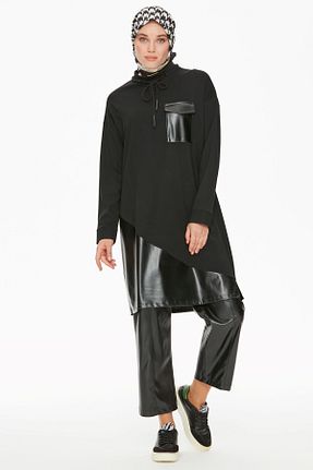 شلوار حجاب مشکی زنانه چرم مصنوعی Tuğba - کد 873390787