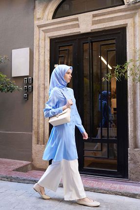 تونیک حجاب آبی زنانه بافتنی Tuğba - کد 838657468