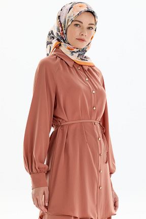 بلوز حجاب قهوه ای زنانه رگولار Tuğba - کد 873395515