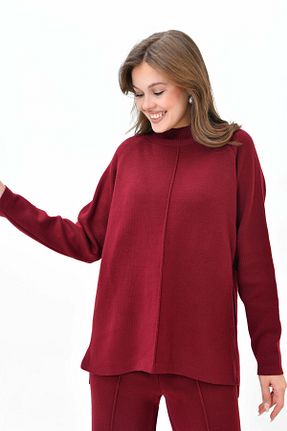 ست بالاتنه و پائین تنه زرشکی زنانه بافتنی WOMAN VISION - کد 873398037