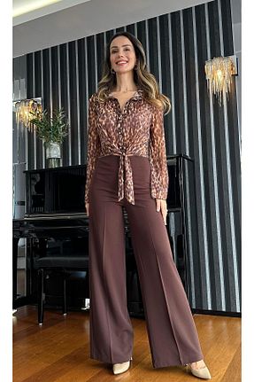 شلوار قهوه ای زنانه پنبه - پلی استر - الاستین Atelier Derin - کد 796731449