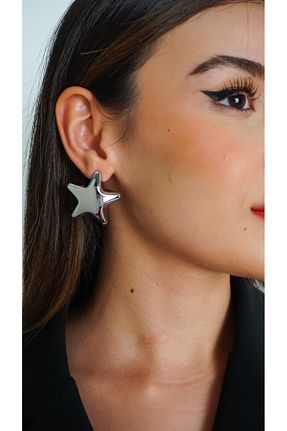 گوشواره جواهر طوسی برنجی TRENDTAKI - کد 873641296