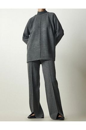 ست بالاتنه و پائین تنه طوسی زنانه بافتنی fujya - کد 873674311