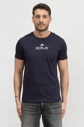 تیشرت آبی مردانه یقه دوچرخه Replay - کد 741255943