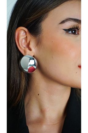 گوشواره جواهر طوسی برنجی TRENDTAKI - کد 873724677