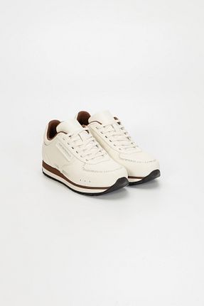کفش اسنیکر بژ زنانه چرم اصل Emporio Armani - کد 873704213