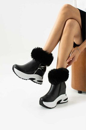 بوت / نیم بوت مشکی زنانه چرم مصنوعی LEYDİ SHOES - کد 873741844