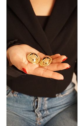 گوشواره جواهر زرد برنجی TRENDTAKI - کد 873759719