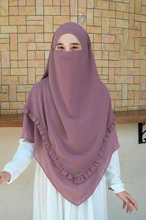روسری بنفش شیفون Hasna Tesettür - کد 865796200