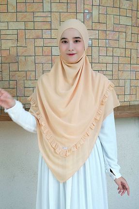 روسری بژ شیفون Hasna Tesettür - کد 865795510