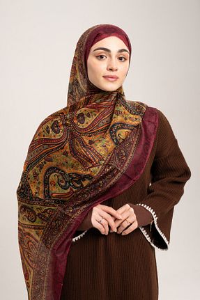 شال زرشکی زنانه ابریشم CHALE - کد 873783309