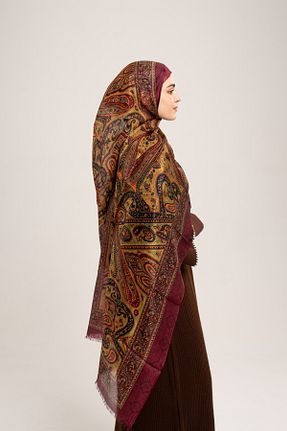 شال زرشکی زنانه ابریشم CHALE - کد 873783309