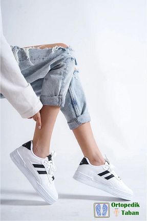 کفش اسنیکر سفید زنانه بند دار Moda Değirmeni - کد 379055366