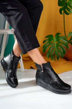 بوت / نیم بوت مشکی زنانه چرم خالص aka prestij ayakkabı comfort - کد 873813005
