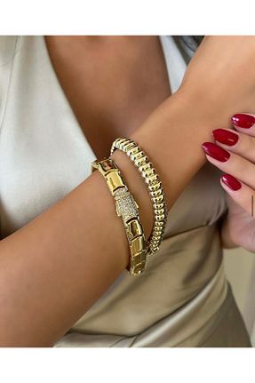دستبند استیل (فولاد) خاکی زنانه استیل ضد زنگ İNN JEWELLERY - کد 873846256