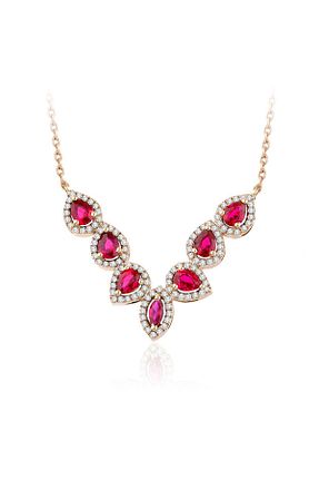 گردنبند الماس طلائی یاقوت Sembol Gold - کد 41442652