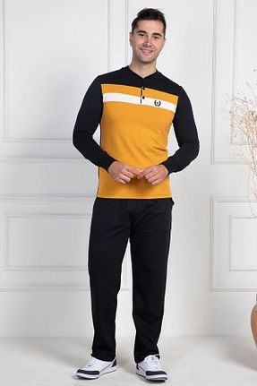 ست لباس راحتی سایز بزرگ زرد مردانه ساده By Mecit Pijama - کد 873937786