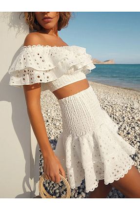 ست بالاتنه و پائین تنه سفید زنانه بافتنی FASHION COCKTAIL - کد 874045616