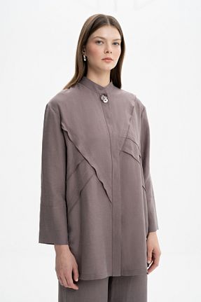 تونیک حجاب قهوه ای زنانه بافتنی Aker - کد 833021115