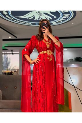 لباس مجلسی و فارغ التحصیلی قرمز زنانه ابریشم SOLİN YÖRESEL - کد 874101649