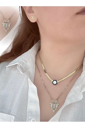 گردنبند استیل ( فولاد ) طلائی زنانه استیل ضد زنگ ADC - کد 874123477