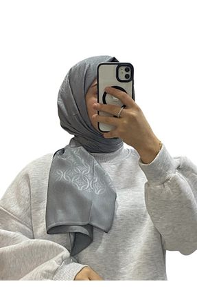 روسری طوسی کرپ ساتن ابریشم LOSYANA - کد 874153887