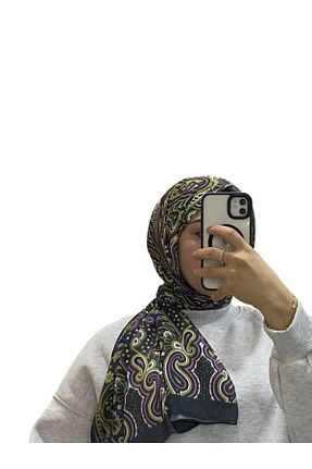 روسری بنفش کرپ ساتن ابریشم LOSYANA - کد 874153890