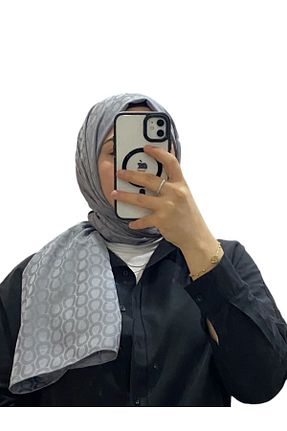 روسری طوسی کرپ ساتن ابریشم LOSYANA - کد 874153909