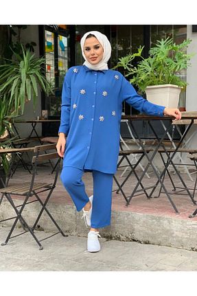 ست بالاتنه و پائین تنه حجاب آبی زنانه کلوش melda - کد 874172894