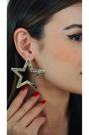 گوشواره جواهر زرد برنجی TRENDTAKI - کد 874179328