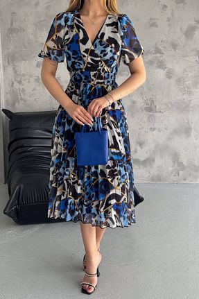 لباس آبی زنانه بافتنی XXL BUTİK - کد 874190785