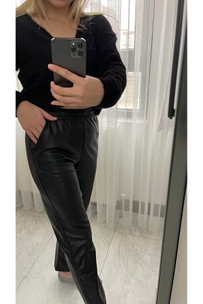 شلوار مشکی زنانه چرم مصنوعی Gülce - کد 874207345