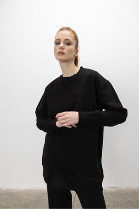 سوئیشرت مشکی زنانه ساده TUBİA - کد 654323137