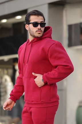 سوئیشرت زرشکی مردانه ساده CMZ COLLECTİON - کد 874351846