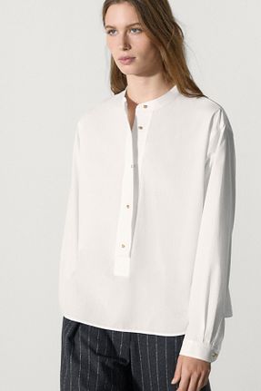 بلوز سفید زنانه ساده Massimo Dutti - کد 874392381